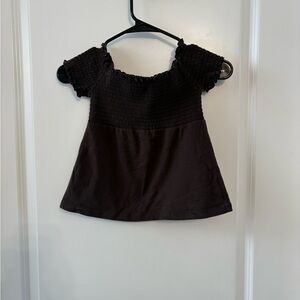 Moda International Brown Smocked Off-Shoulder Top